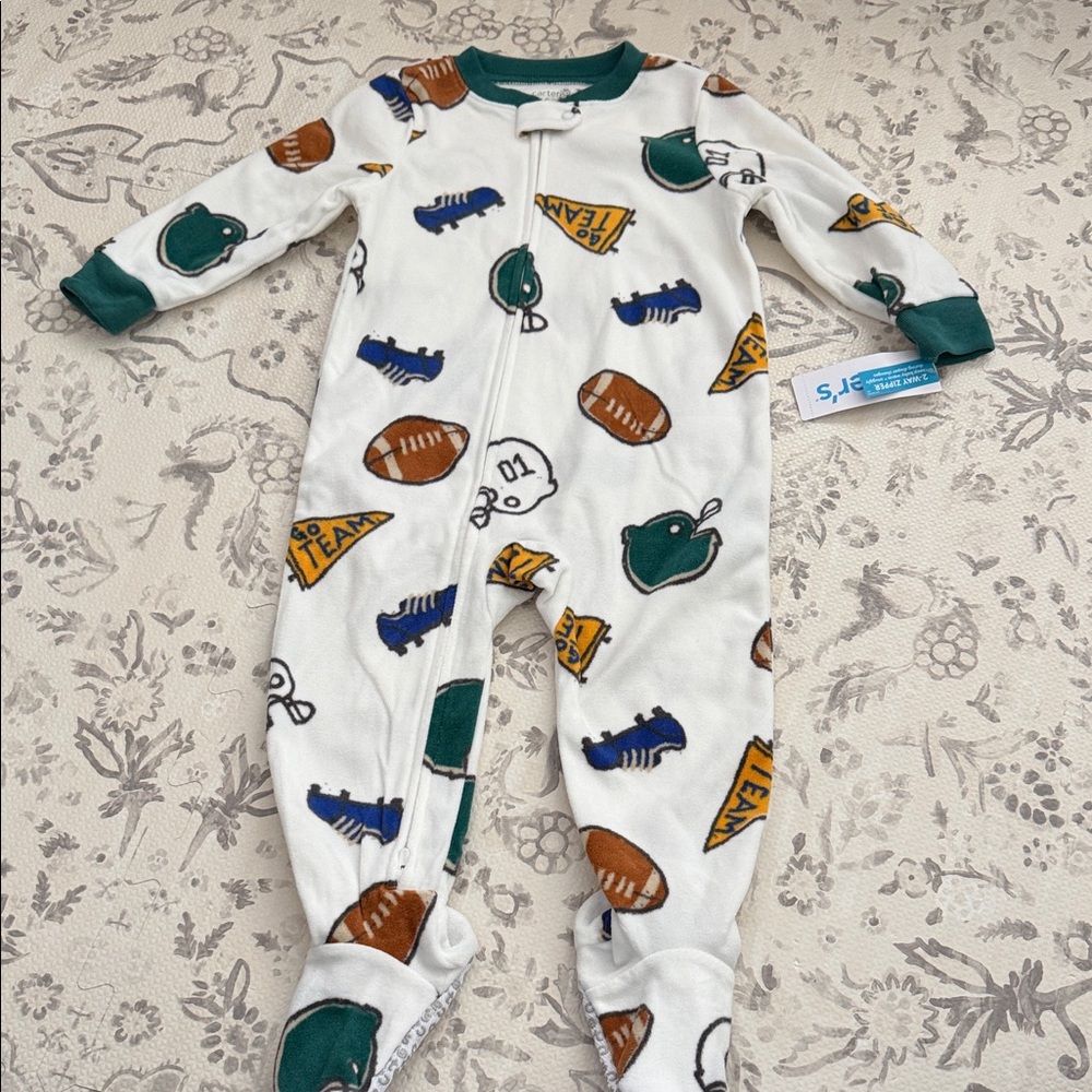 Carter's White and Green Sports Print Footie